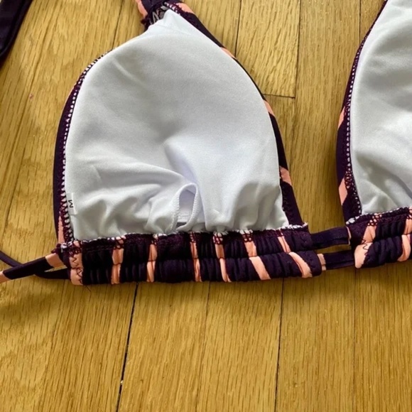 Cupshe Purple Pink Stripe & Floral Mid-Waisted Bikini Set - Size M - Picture 5 of 11